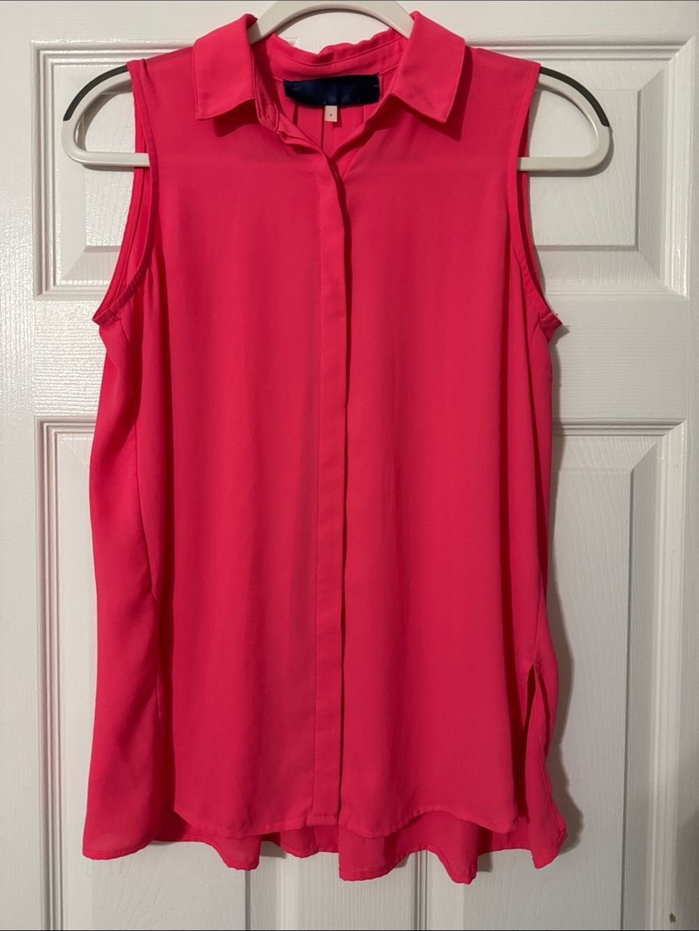 Sleeveless Collared Blouse - Bright Pink